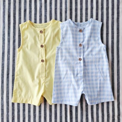 2 PACK BOYS & GIRLS ROMPER 100% COTTON YELLOW + GINGHAM *PREORDER SHIP OUT 23 FEB