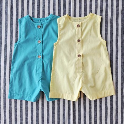 2 PACK BOYS & GIRLS ROMPER 100% COTTON TEAL BLUE + YELLOW *PREORDER SHIP OUT 23 FEB