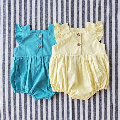 2 PACK BUTTONS BACK ROMPER  100% COTTON TEAL BLUE + YELLOW *PREORDER SHIP OUT 23 FEB