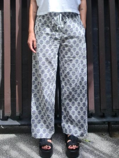 ADULTS WOMEN LONG PANTS ELASTIC WAISTBAND  100% COTTON INDIAN HAND BLOCK PRINTED
