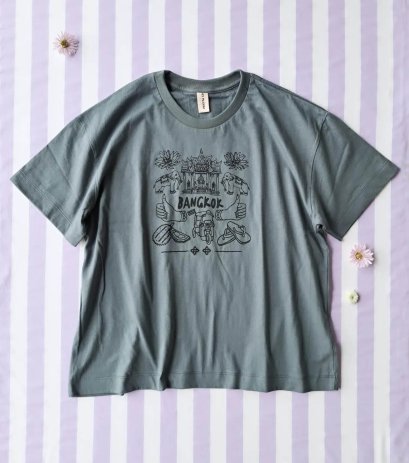 ADULTS BKK T SHIRTS WOMENS LOOSE FIT T SHIRTS / 100% GREY GREEN BKK BKK Tシャツ レディース ゆったりフィット Tシャツ / 100% グレーグリーン BKK