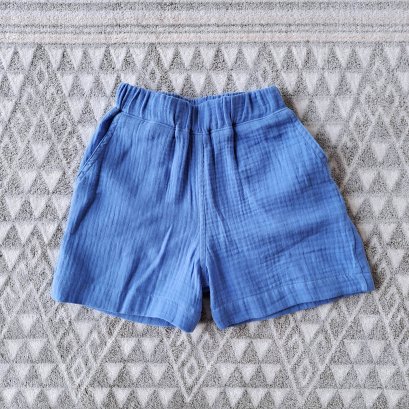 เด็กชาย-หญิง กางเกงเอวยางยืด มีกระเป๋าล้วงข้าง 100% ผ้าตอตตอนสาลูย่นเนื้อนิ่มสีฟ้า