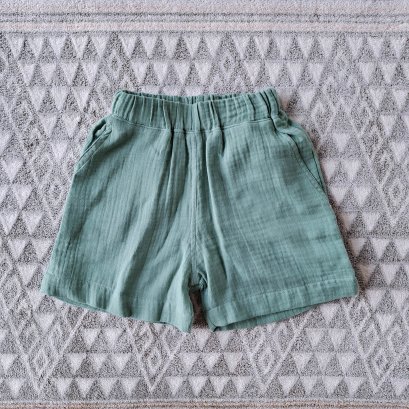 เด็กชาย-หญิง กางเกงเอวยางยืด มีกระเป๋าล้วงข้าง 100% ผ้าตอตตอนสาลูย่นเนื้อนิ่มสีเขียว
