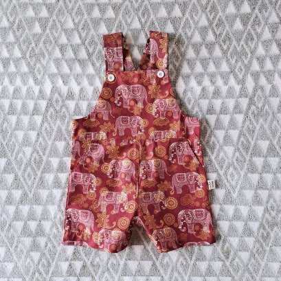 BOYS&GIRLS CRIMSON RED THAI ELEPHANTS PINAFORE 100%PRINTED COTTON