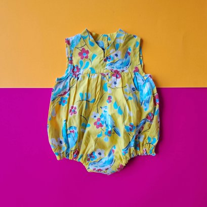 BUTTONS BACK YELLOW BIRDS ROMPER% PRINTED COTTON