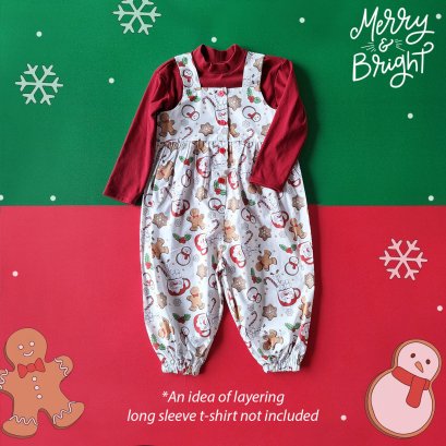 GIRLS WHITE XMAS JUMPSUIT OVERALL 100%PRINTED COTTON