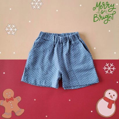 BOYS & GIRLS BLUE DOT ELASTIC WAISTBAND SHORTS  / 100% WOVEN COTTON*PRE-ORDER SHIP OUT 1 DECEMBER