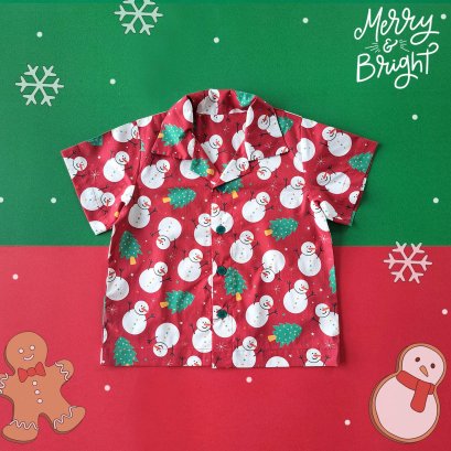 BOYS & GIRLS XMAS RED SNOWMAN SHIRTS  / 100% PRINTED COTTON