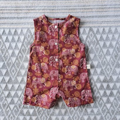 BOYS&amp;GIRLS ROMPER THAI ELEPHANTS MAROON100% PRINTED COTTON