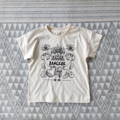 เสื้อยืดลายสวรรค์กรุงเทพทรงหลวม 100% คอตตอนธรรมชาติไม่ฟอก