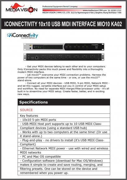 ICONNECTIVITY 10x10 USB MIDI INTERFACE MIO10 KA02