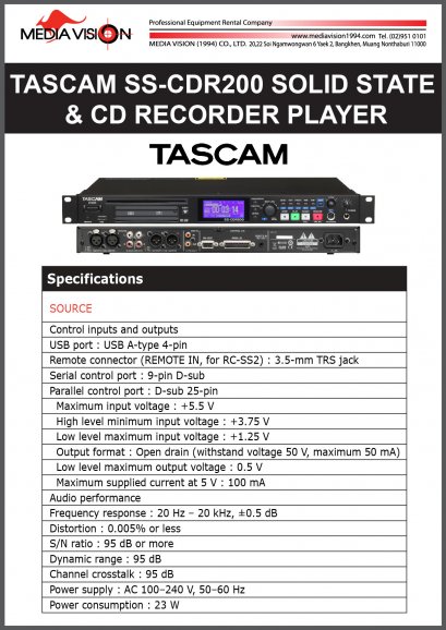 TASCAM SS-CDR200 SOLID STATE & CD RECORDER PLAYER