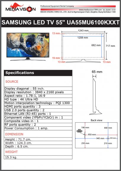 SAMSUNG LED TV 55" UA55MU6100KXXT
