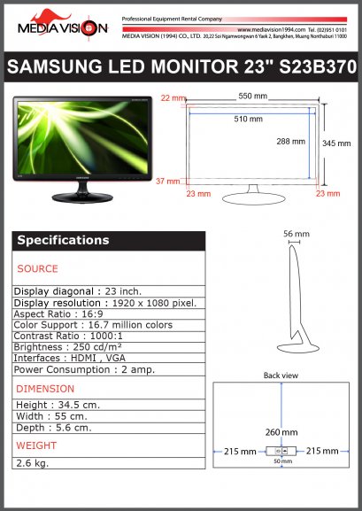 SAMSUNG LED MONITOR 23" S23B370