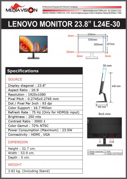 LENOVO MONITOR 23.8" L24E-30