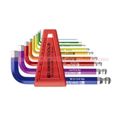 PB212H10RB ชุดประแจหกเหลี่ยมแบบสั้นหัวบอล สีรุ้ง ขนาด 1.5-10 มม. (9 ตัวชุด) PB SWISS TOOLS