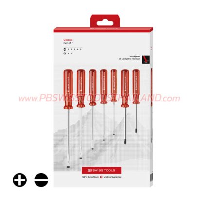 PB250CBB ชุดไขควงด้ามพลาสติก (สีส้ม) CLASSIC 7 ตัวชุด ปากแบน+แฉก พร้อมกล่องกระดาษ &quot;รุ่นใหม่&quot; PB SWISS TOOLS