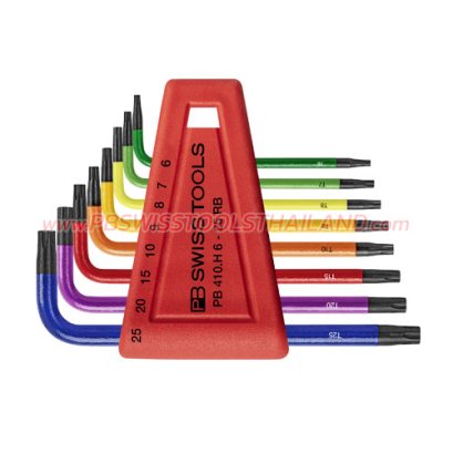 PB410HRB (PB410H6-25RB) ชุดประแจหกเหลี่ยมหัวท็อกซ์ แบบสั้น (สีรุ้ง) ขนาด 6-25 มม. (8 ตัวชุด) PB SWISS TOOLS