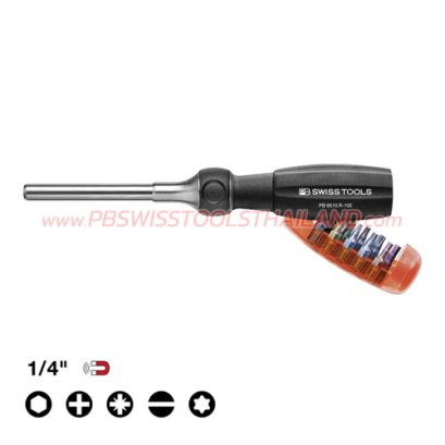 PB6510R100 ไขควงเปลี่ยนหัวได้ ปากแบน+แฉก+PZ+TORX ในตัวเดียว ใช้งานเหมือนด้ามไขควงทั่วไป &quot;รุ่นใหม่&quot; PB SWISS TOOLS