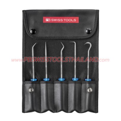 PB7685 ชุดตะขอเกี่ยวโอริงซองหนัง 5 ตัวชุด (ด้ามน้ำเงิน) สำหรับติดตั้ง ถอดซีลโอริง PB SWISS TOOLS