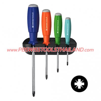 ไขควงด้ามสีพร้อมขาแขวนปาก PZ 4 ตัวชุด (0,1, 2, 3) PB8243RB