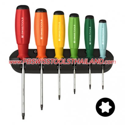 ไขควงท็อกซ์ด้ามสีพร้อมขาแขวน 8 - 25 มม. (6 ตัวชุด) PB8440RB