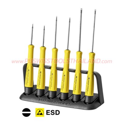 PB8640ESD ไขควงชุดไฟฟ้า กันไฟฟ้าสถิต ESD 6 ตัวชุด ด้ามเรียวสีเหลือง PB SWISS TOOLS