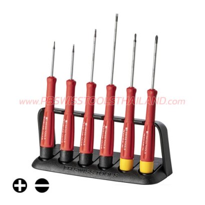 PB8641 ชุดไขควงไฟฟ้าด้ามเรียวเล็ก 6 ตัวชุด ปากแบน+ปากแฉก พร้อมแท่นวาง (ใช้กับงานทั่วไป-งานไฟฟ้า) PB SWISS TOOLS