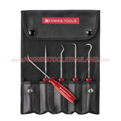 PB8685 ชุดตะขอเกี่ยวโอริงซองหนัง 5 ตัวชุด (ด้ามแดง) สำหรับติดตั้ง ถอดซีลโอริง PB SWISS TOOLS