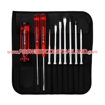 PB215L (PB215IND) ไขควงชุดซองหนังปากแบน-ปากแฉก (10 ตัวชุด) PB SWISS TOOLS
