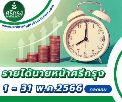 รายได้นายหน้าศรีกรุง ตั้งแต่ 1-31 พ.ค. 2566 เกิน 15,000 บาท ทั้งหมด 215 ท่าน