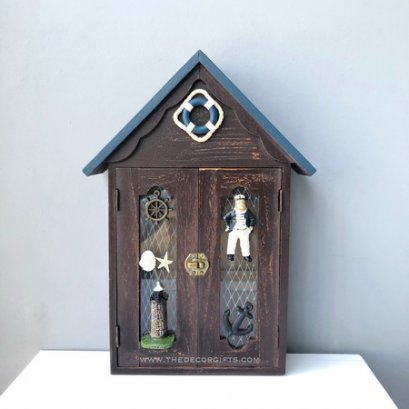 ตู้กุญแจไม้ (น้ำตาล) ทรงบ้าน แนวทะเล