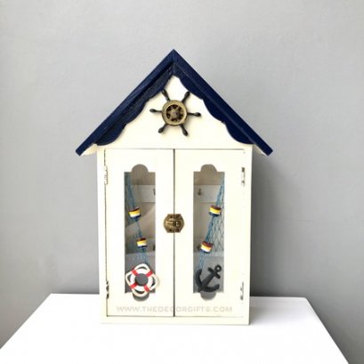 ตู้กุญแจไม้ (สีขาวครีม) ทรงบ้าน แนวทะเล