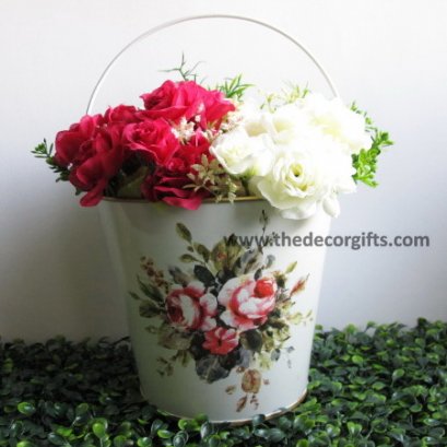 ถังสังกะสีทรงกลม สกรีนลายสไตล์วินเทจ