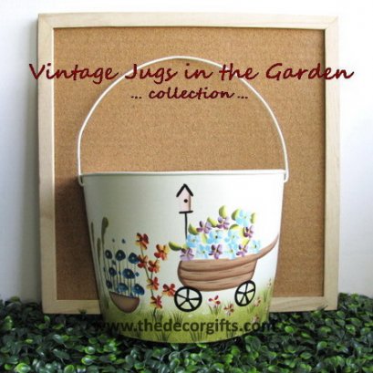 ถังสังกะสีครึ่งวงกลม เพ้นท์ลายสไตล์วินเทจ