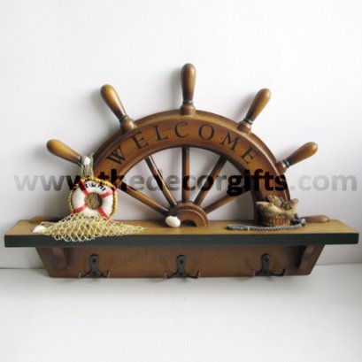 ขอแขวนไม้พังงา/พวงมาลัยเรือ Welcome (สีไม้) แนวทะเล