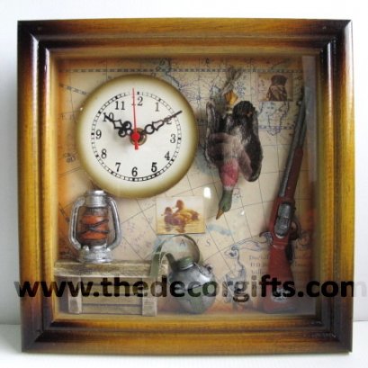 นาฬิกาแขวนผนัง กรอบไม้ สไตล์คันทรี่ส์ (ลายปืน/นก)