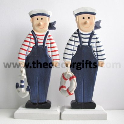 ตุ๊กตาไม้แกะสลัก กะลาสี 2 ตัวแนวทะเล (Size M)