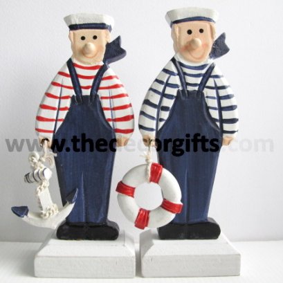 ตุ๊กตาไม้แกะสลัก กะลาสี 2 ตัวแนวทะเล (Size L)