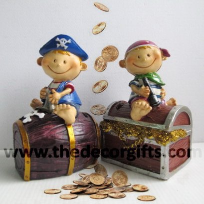 กระปุกออมสินเรซิ่น โจรสลัดเด็ก Pirate Kids แนวทะเล (2 ตัว)