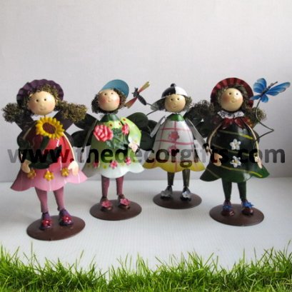 ตุ๊กตาสังกะสี เด็กหญิงชายปีกใบไม้ผีเสื้อ (4 ตัว) ขนาดกลาง