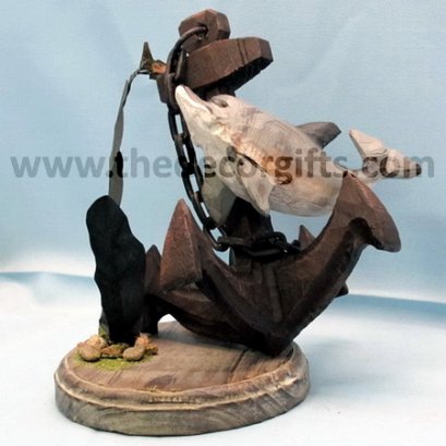 สมอเรือปลาโลมา งานไม้แกะสลัก แนวทะเล