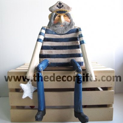 ตุ๊กตาห้อยขากัปตัน งานไม้แกะสลัก แนวทะเลวินเทจ (Size XL)