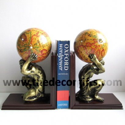 ที่กั้นหนังสือ มนุษย์ทองคำเรซิ่นแบกลูกโลก สไตล์โรมันคลาสสิก