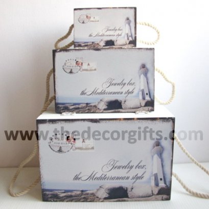 กล่องไม้ Mediterranean (3 ใบ) ลายประภาคาร