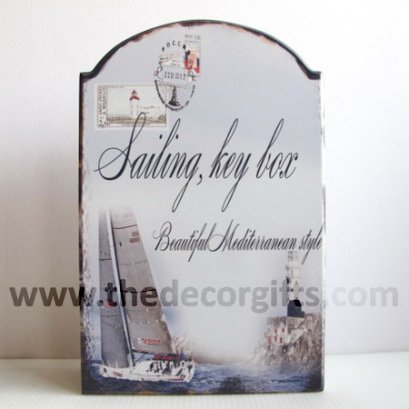 ตู้กุญแจไม้ Mediterranean (ลายเรือใบ) แนวทะเล