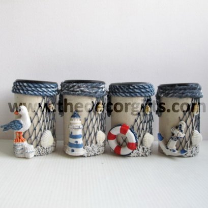 ที่วางเทียนทรงกระบอกเตี้ย แนวทะเล (4 ชิ้น/4 ลาย)