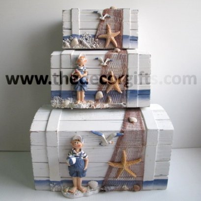 หีบไม้ แนวทะเล (3 ใบ) ลายเด็กชาย