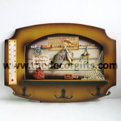 เทอร์โมมิเตอร์ขอแขวน เบ็ดตกปลา งานไม้ แนวทะเล