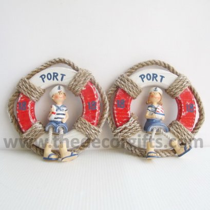 ห่วงชูชีพไม้แดงขาว (เล็ก) กะลาสีชาย&amp;หญิง แนวทะเล (2 ชิ้น)